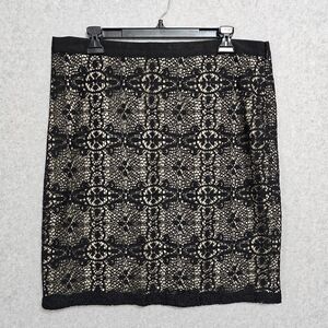 The Limited Black Lace Gold Skirt Size 14 Womens Straight Pencil Knee Length
